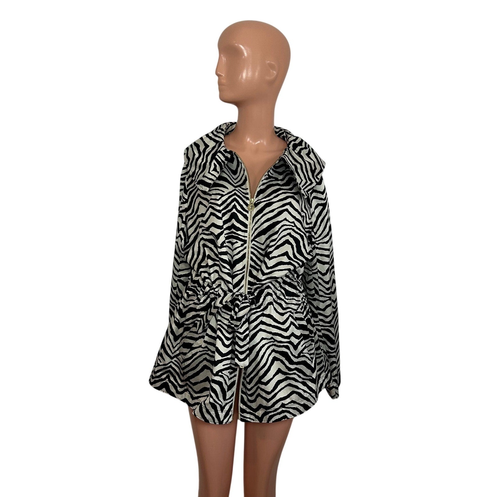 VTG Y2K Dana Buchman Zebra Print Trench Jacket  XL Maximalist Animal Pockets