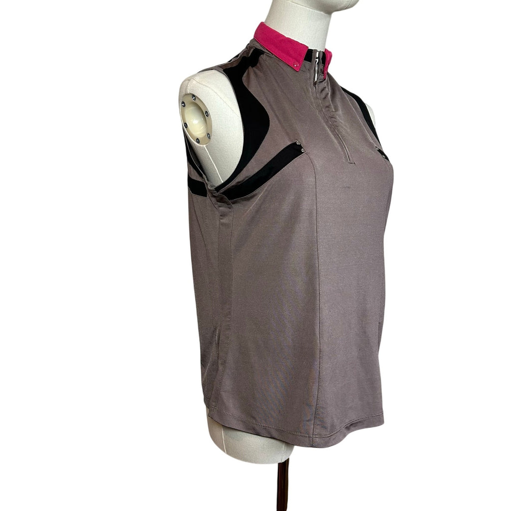 Jamie Sadock Sleeveless Zip Golf Polo Top Grey Pink S Studs Preppy Punk Retro