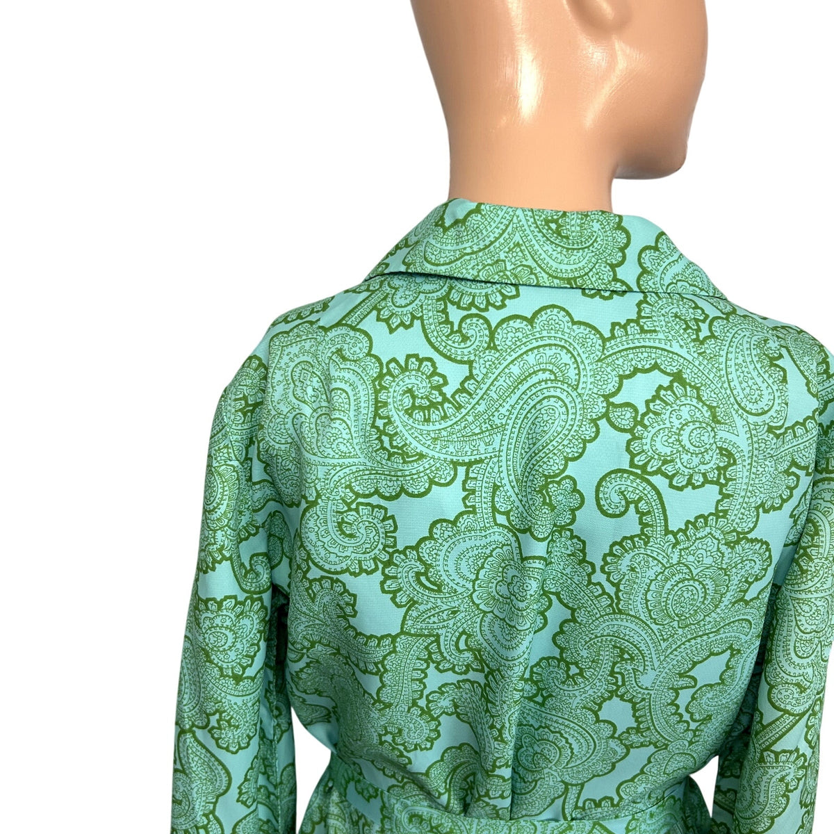 VTG 60s Kay Windsor Midi Dress Teal Paisley Retro Mod Secretary Union Made