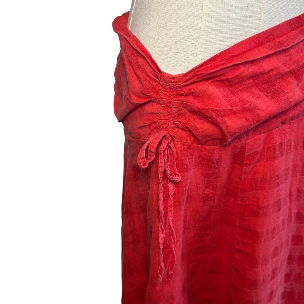 VTG Y2K Elegance Red Ruched A-Line Midi M Skirt Minimalist Casual Preppy Retro