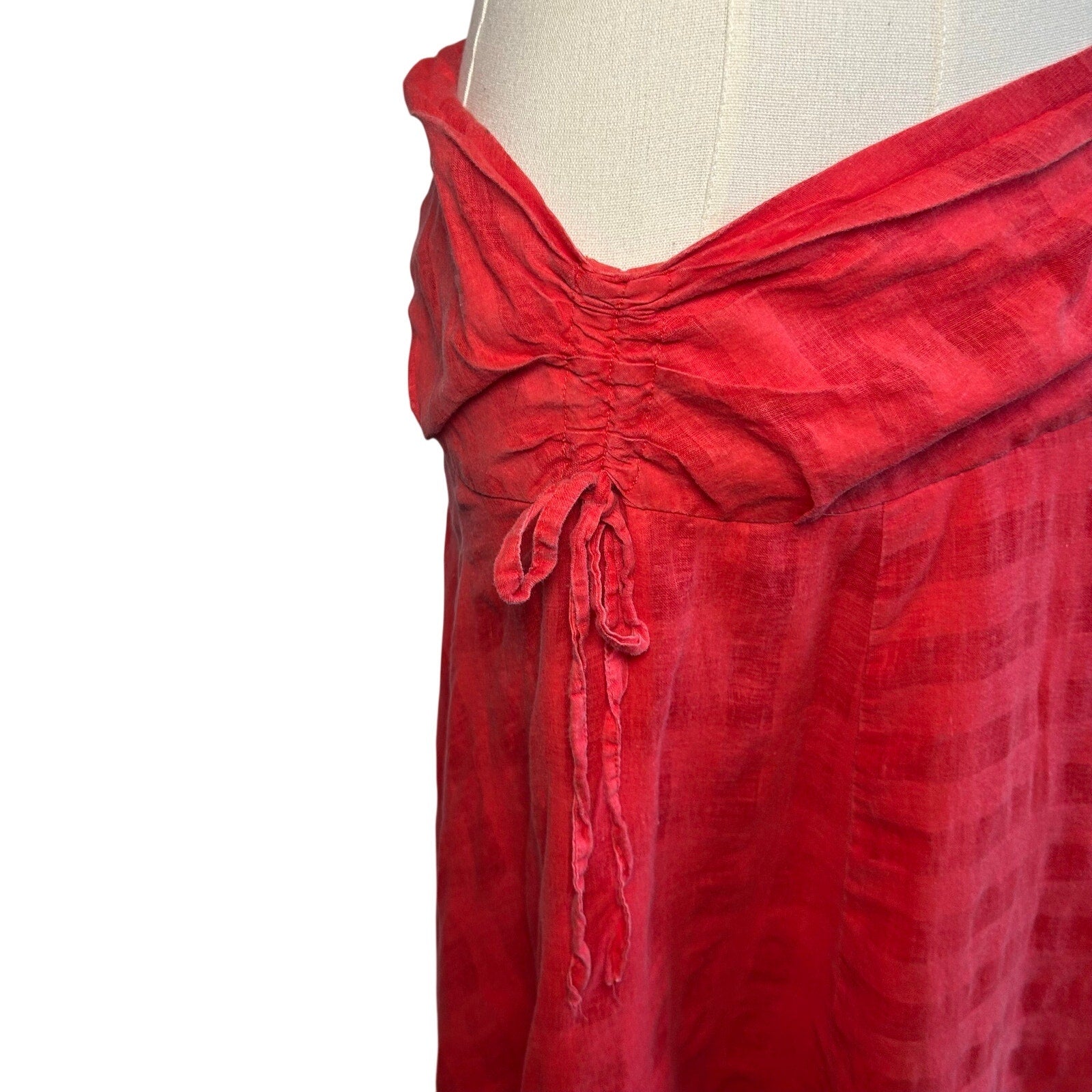 VTG Y2K Elegance Red Ruched A-Line Midi M Skirt Minimalist Casual Preppy Retro