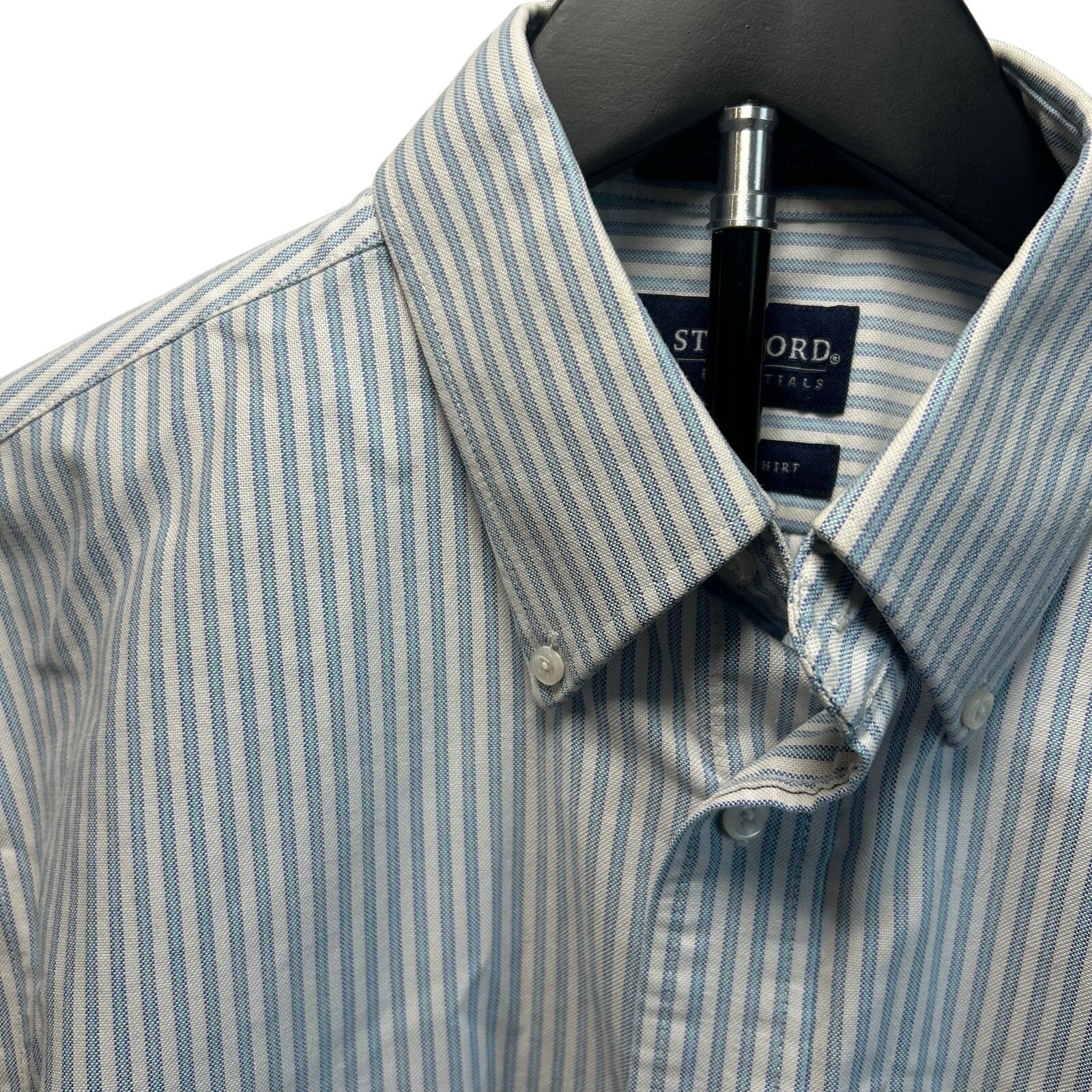 VTG Y2K Stafford White Blue Pinstripe Oxford Short Sleeve Size 16 Utility Basics