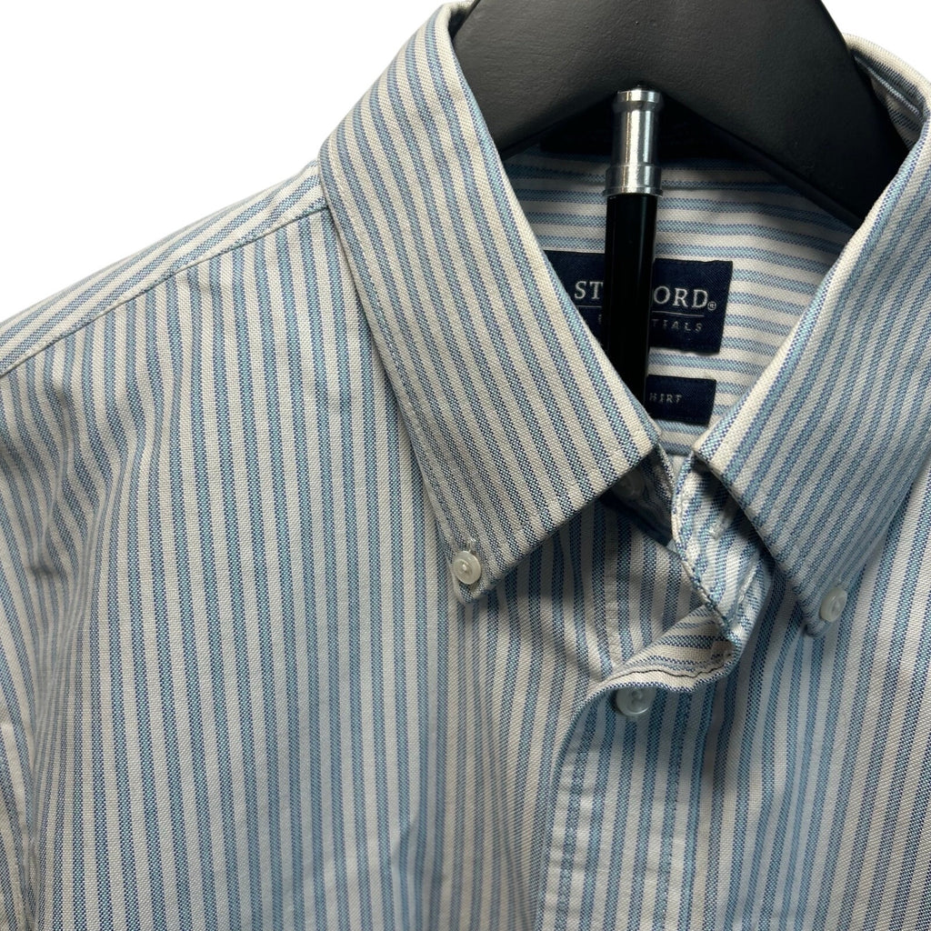 VTG Y2K Stafford White Blue Pinstripe Oxford Short Sleeve Size 16 Utility Basics