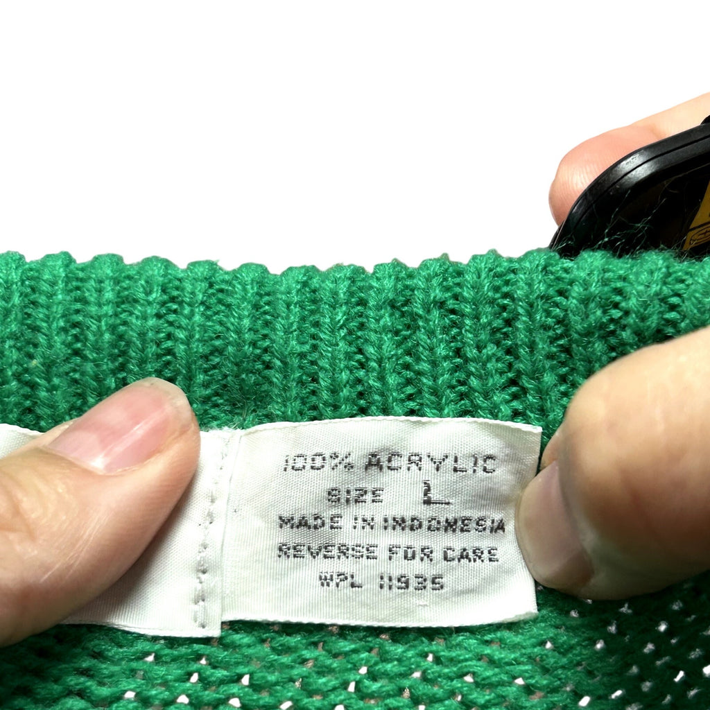 VTG 90s Alicia M Green Cable Knit Relaxed Cottage Sweater Casual Comfy Preppy