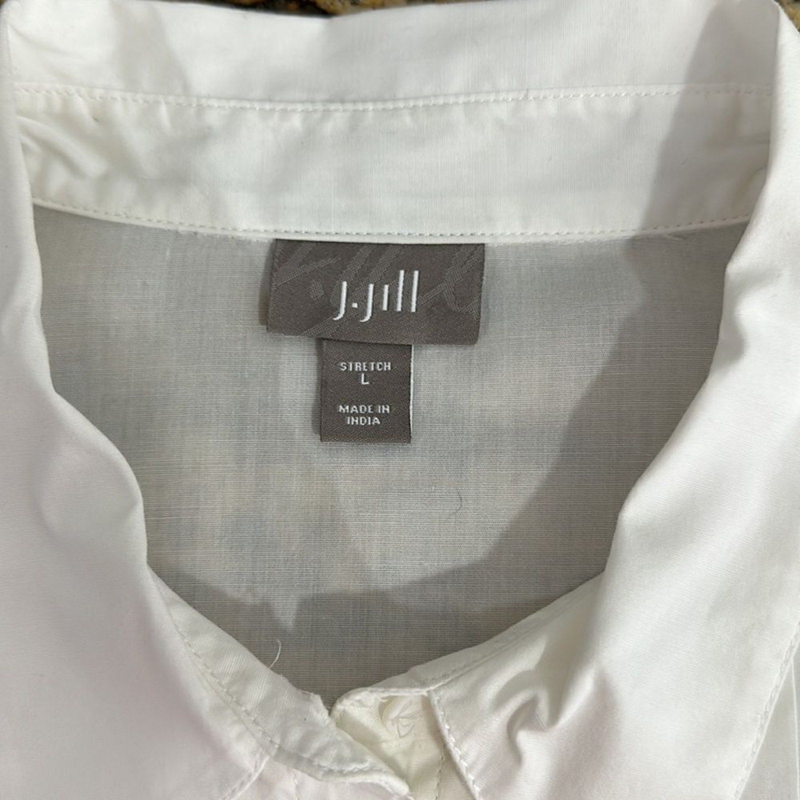 J Jill Pleated Front Stretch Cotton Button Down Shirt White Large Coastal Grandma