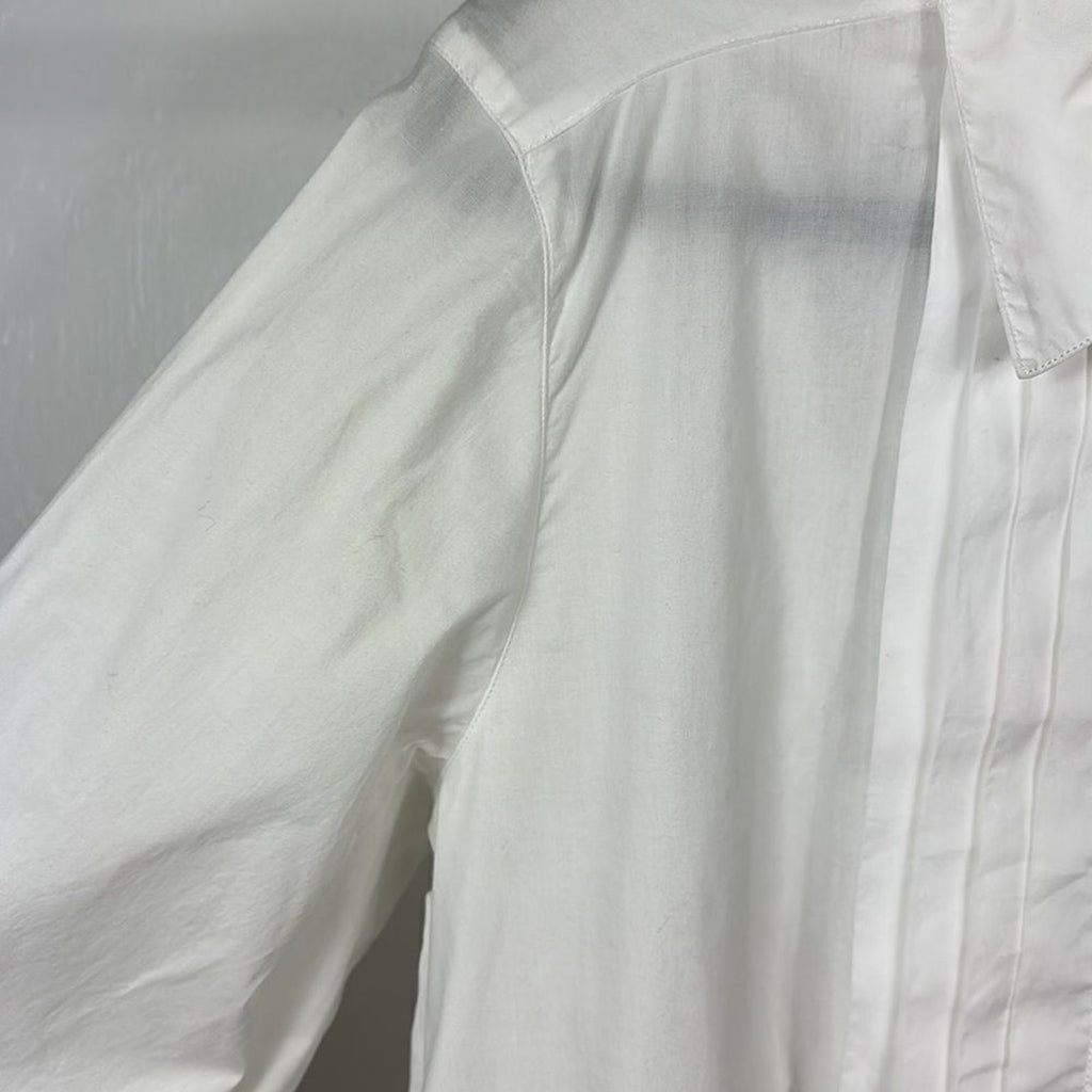 J Jill Pleated Front Stretch Cotton Button Down Shirt White Large Coastal Grandma