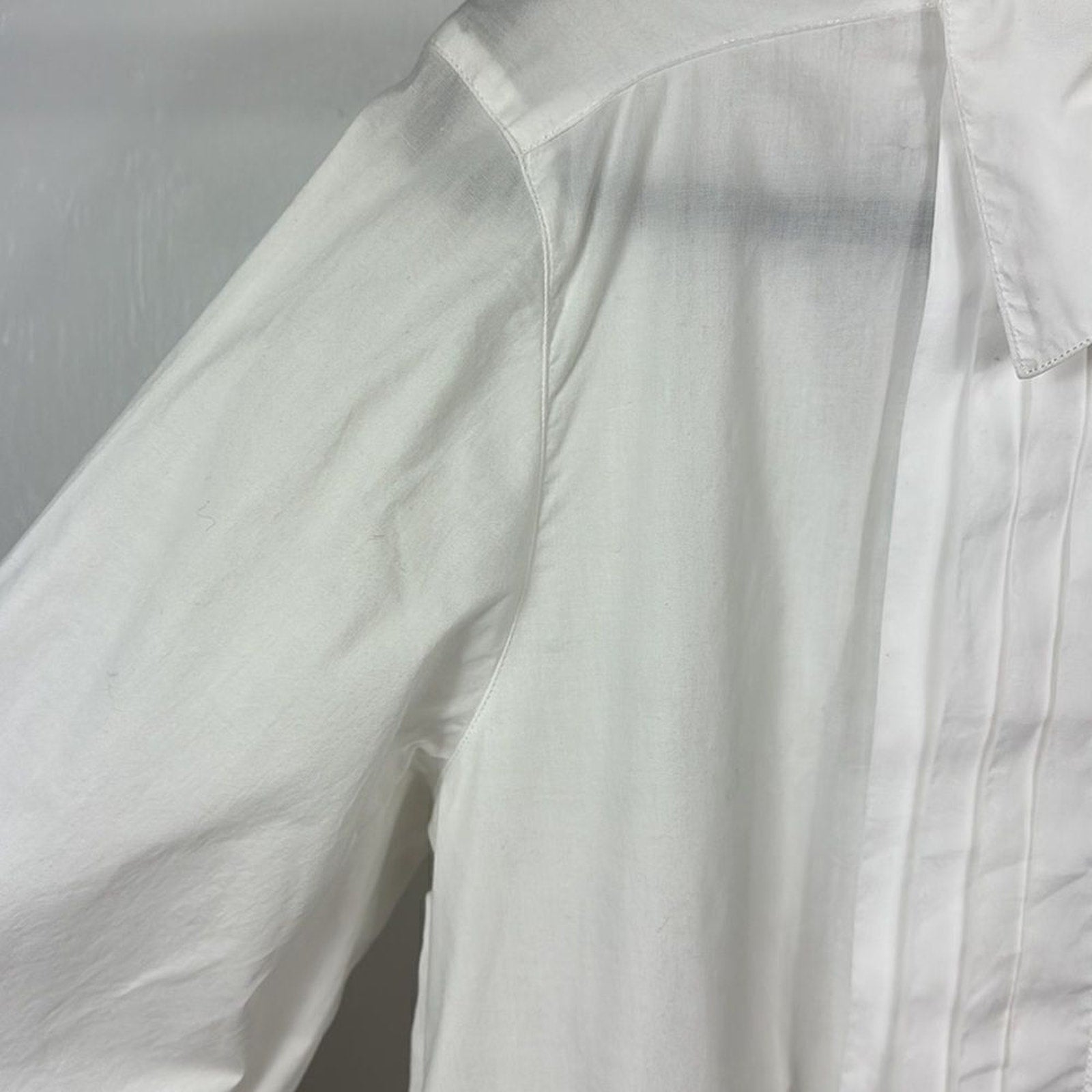 J Jill Pleated Front Stretch Cotton Button Down Shirt White Large Coastal Grandma