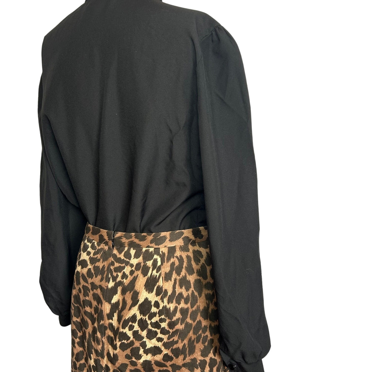 VTG 80s Laura Mae Black Mock Neck L Button Down Pleated Top Dark Academia