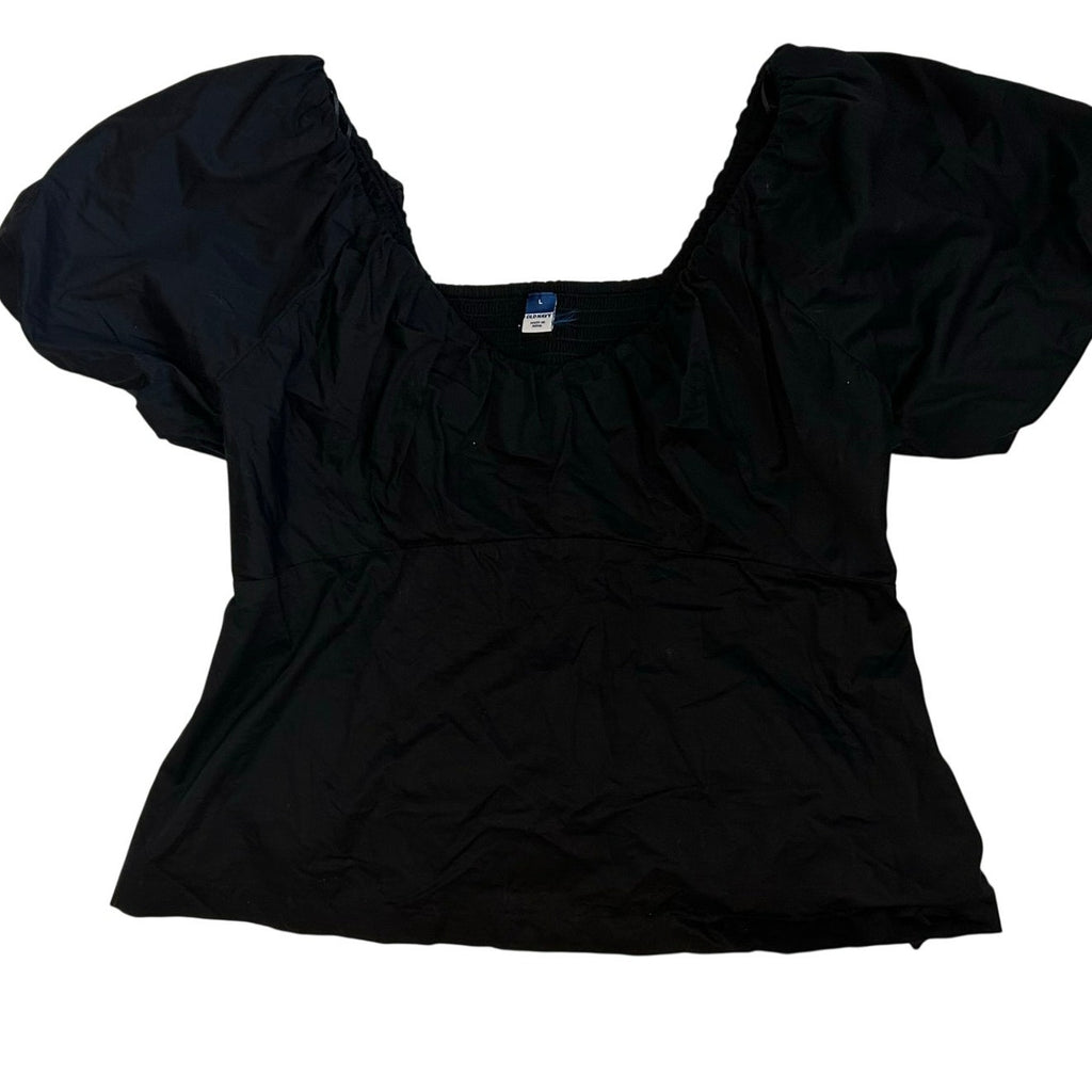Old Navy Black L Empire Waist Puff Sleeve Top Boho Peasant Cottage Minimalist