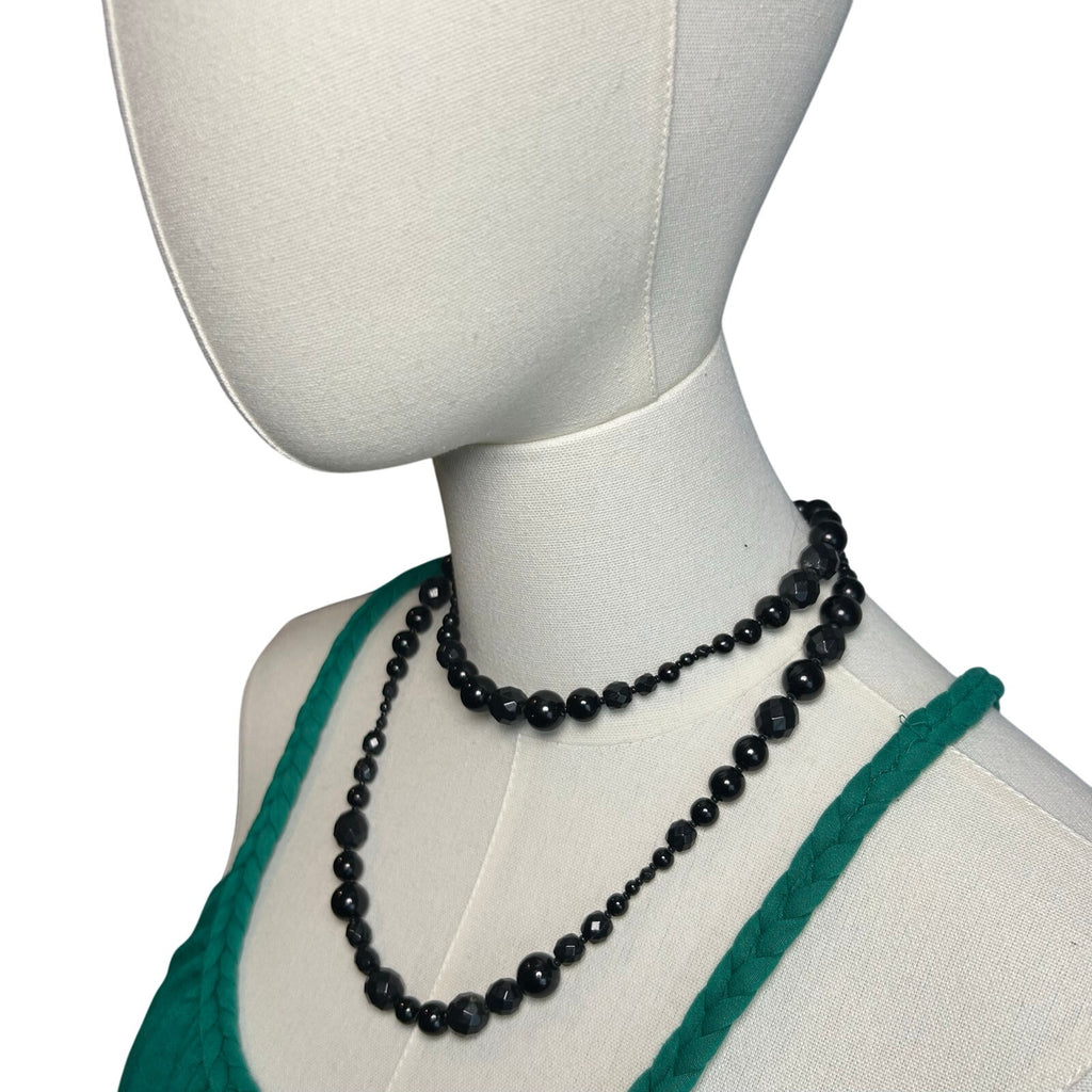 VTG Y2K Double Strand Black Bead Adjustable Choker Goth Office Siren Luxe Gatsby