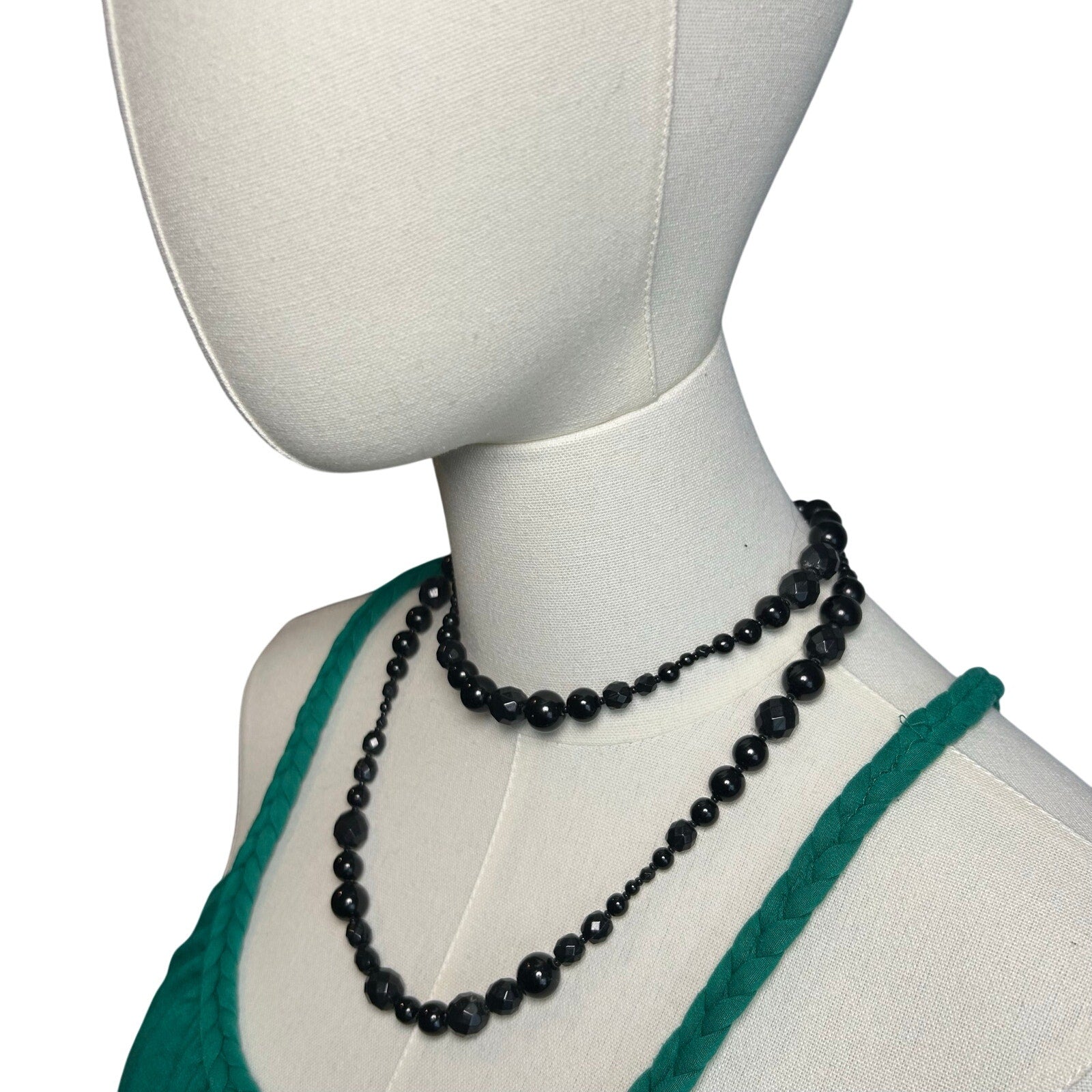 VTG Y2K Double Strand Black Bead Adjustable Choker Goth Office Siren Luxe Gatsby