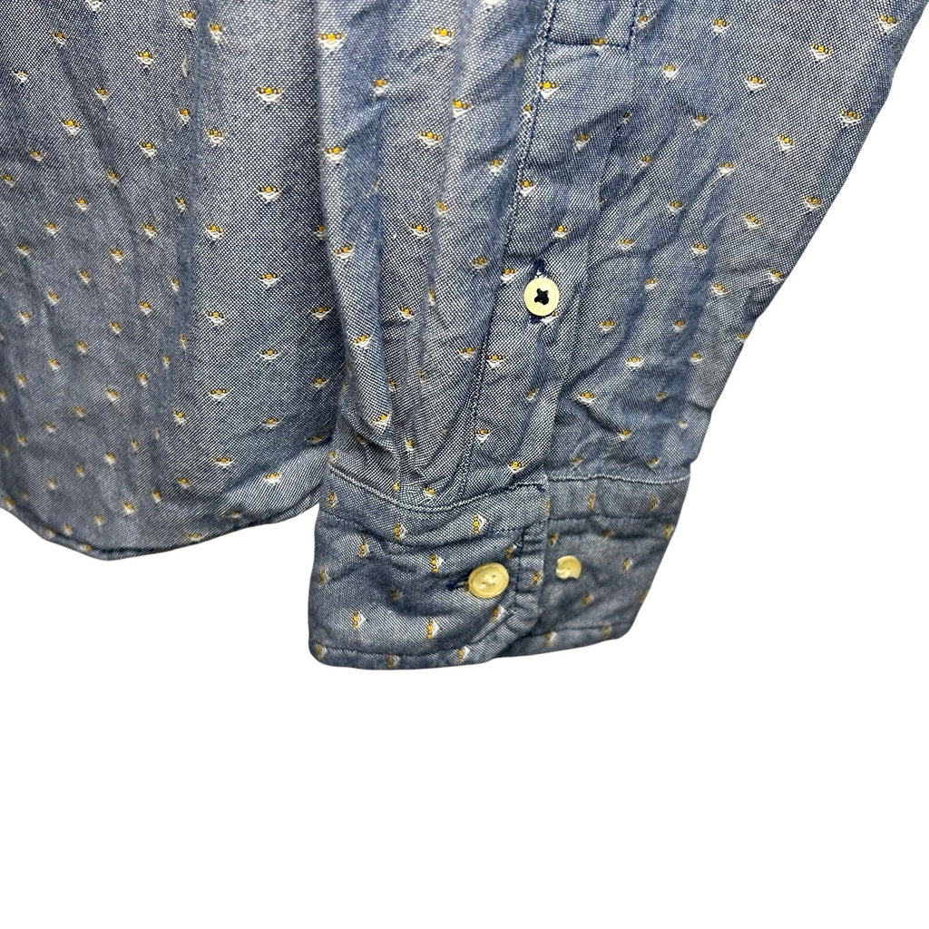 Nautica Mens L Large Slim Fit Blue Dobby Weave Long Sleeve Shirt Preppy Casual