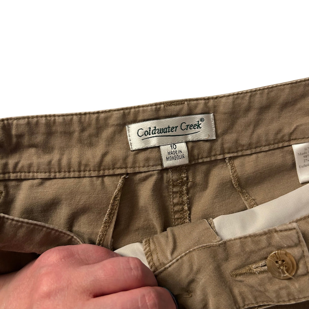 Coldwater Creek Tan Cotton Wide Leg Pants Size 10 Four Pocket Casual Career Y2K