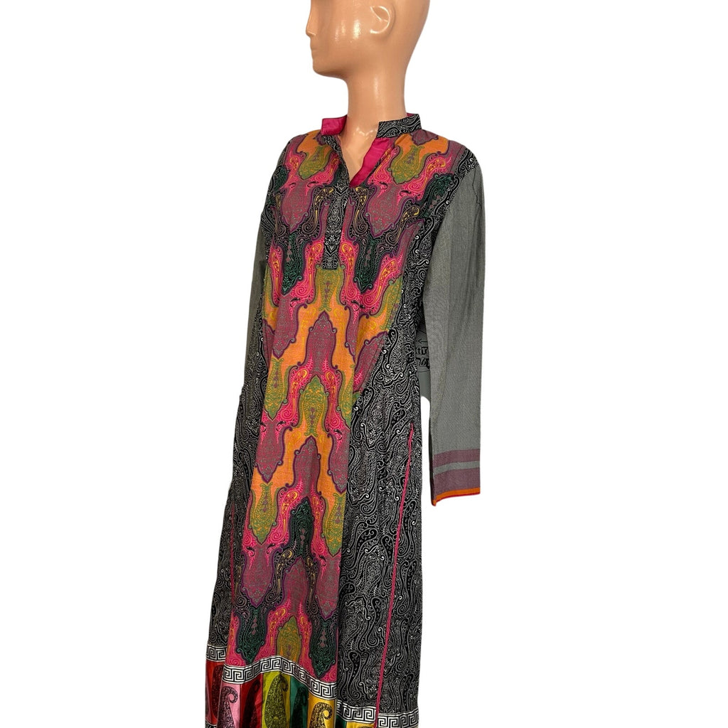 Artisan India L Multicolor Maxi Dress Paisley Silk Patchwork Maximalist Dopamine