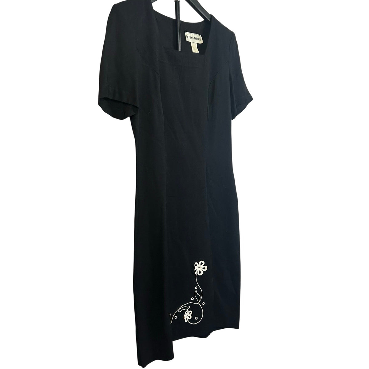 VTG 90s Betsy’s Things Floral Applique Sheath Dress Black Made in USA Size 3/4