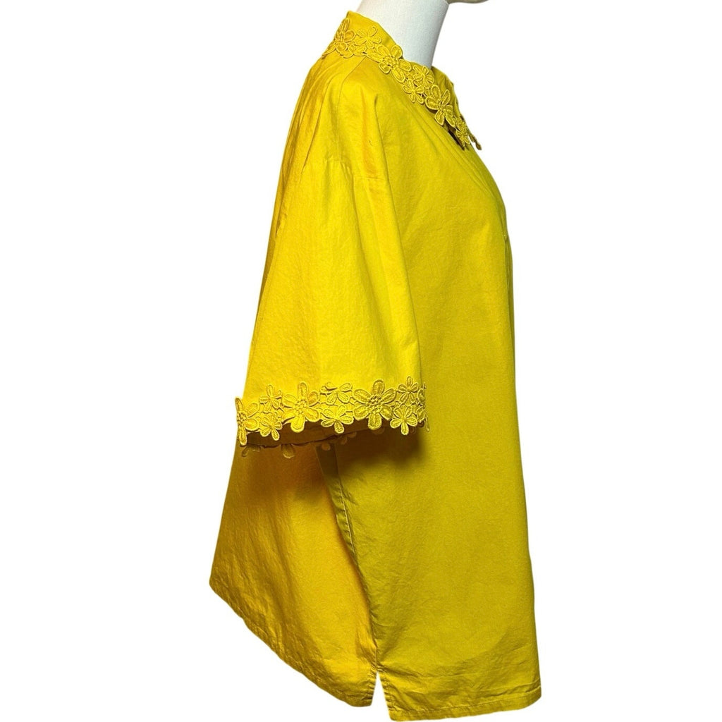 Savage X Fenty Yellow Floral Lace Trim 100% Cotton Shirt Plus Size 2X