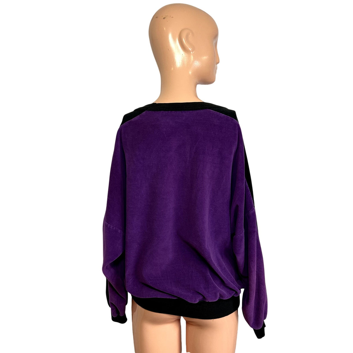 VTG 80s Como Sport M Purple Black Velour Top Colorblock Batwing Casual Retro