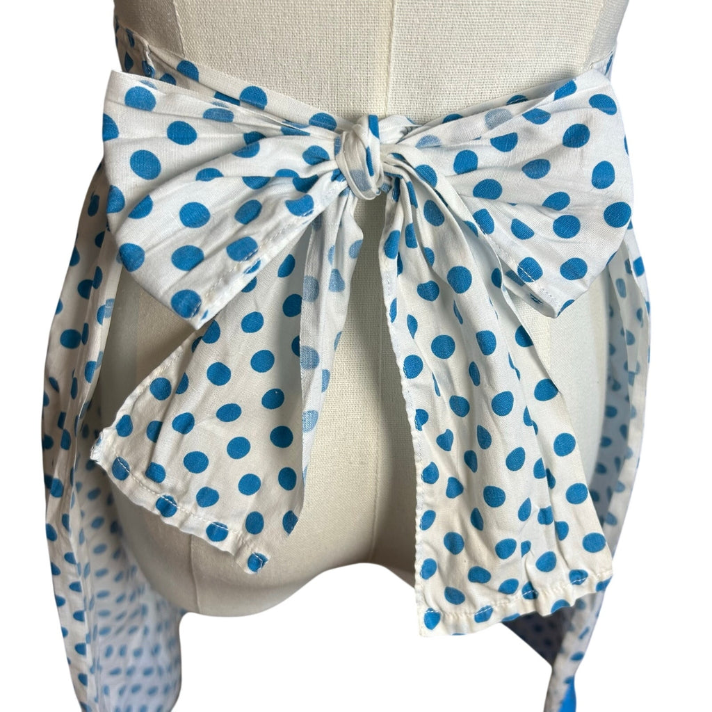 VTG Blue White Cotton Apron Handmade Pocket Polka Dot Cottage Retro Western Boho