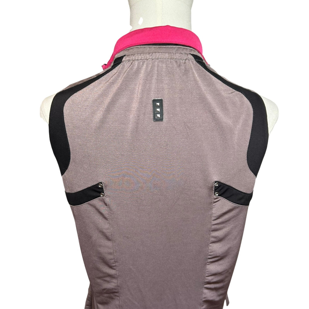 Jamie Sadock Sleeveless Zip Golf Polo Top Grey Pink S Studs Preppy Punk Retro
