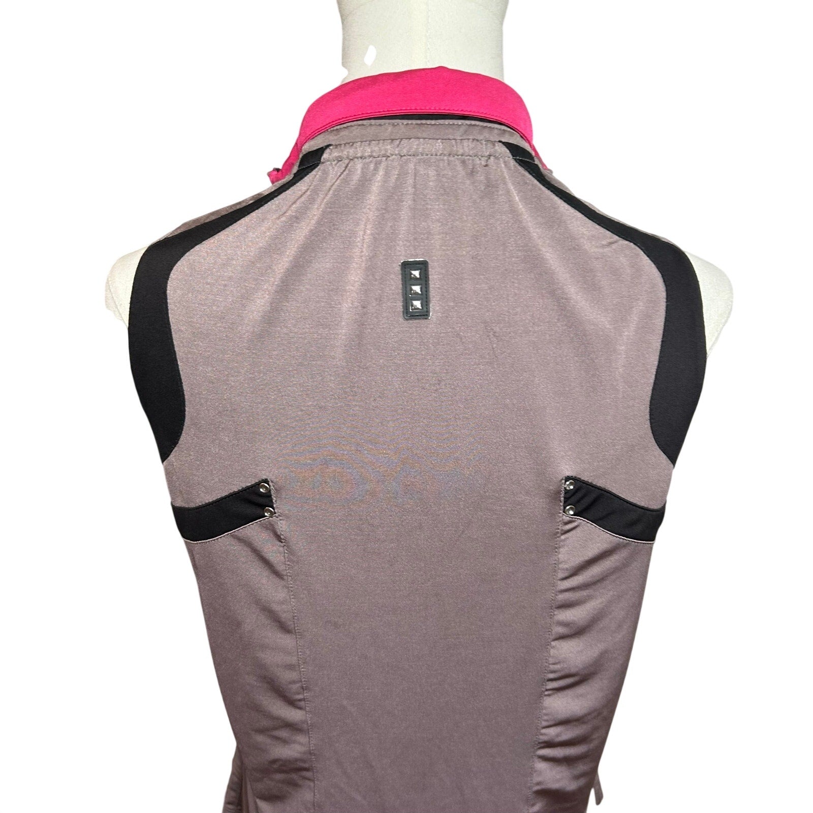 Jamie Sadock Sleeveless Zip Golf Polo Top Grey Pink S Studs Preppy Punk Retro