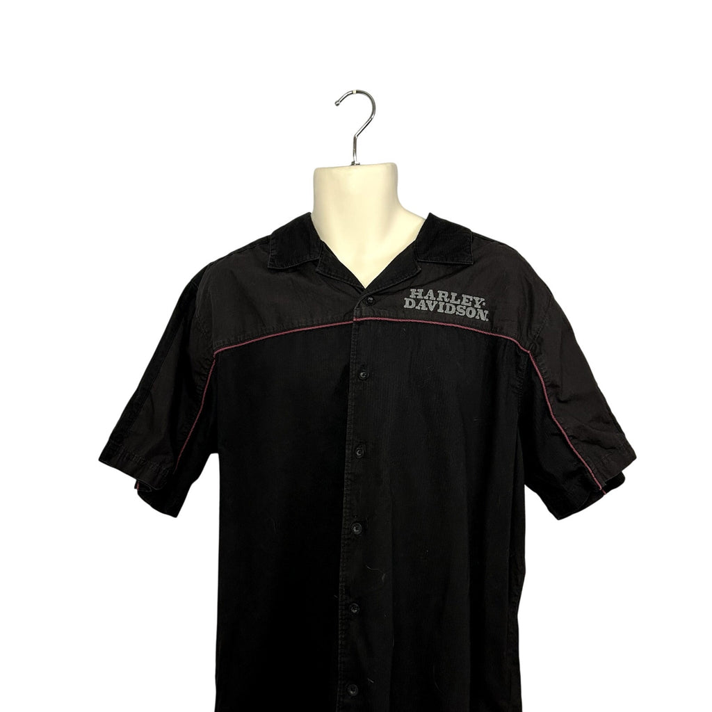 Harley-Davidson L Black Embroidered Bowling Moto Snap-Collar Mechanic Shirt