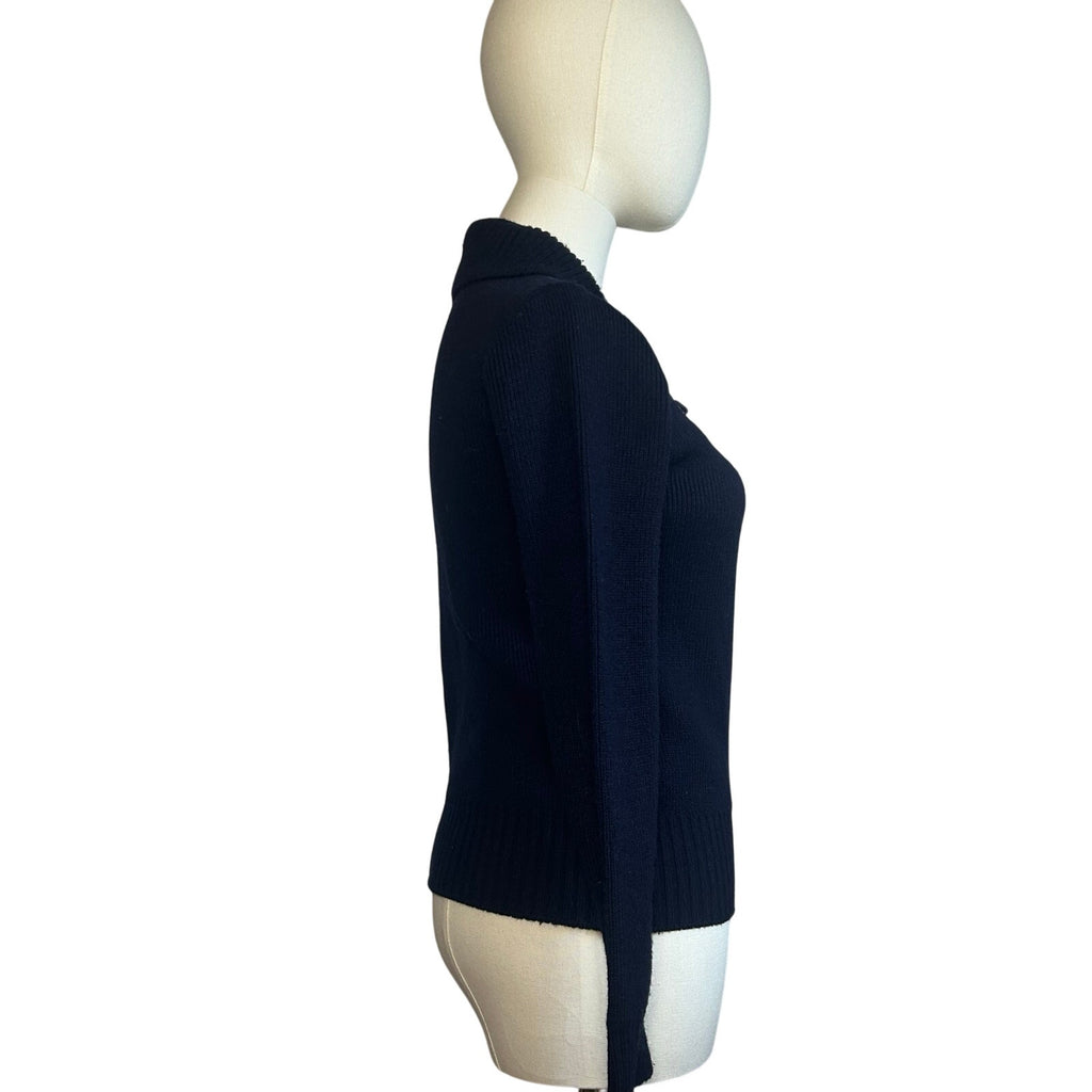 VTG 80s St Michael Navy Ribbed Knit Zip-Up XS Cardigan UK Heritage Retro Casual