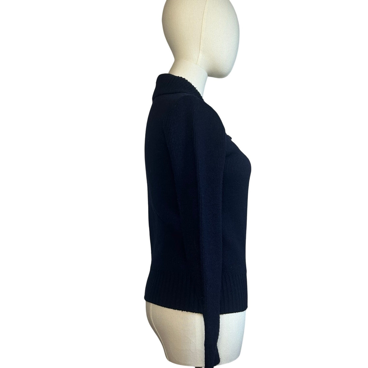 VTG 80s St Michael Navy Ribbed Knit Zip-Up XS Cardigan UK Heritage Retro Casual