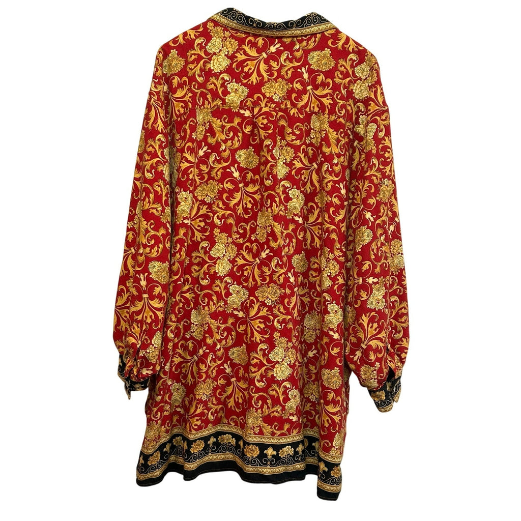 VTG Kathryn Deene Blouse Red 26/28 Boho Floral Baroque Top Plus Size Bold