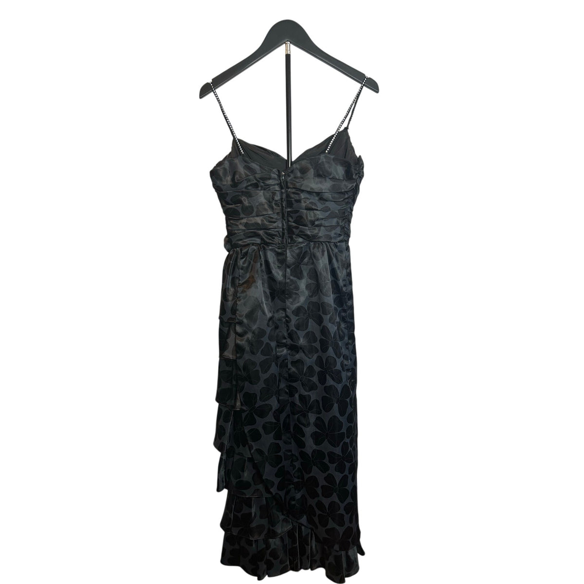 VTG 80s Black Floral Jacquard Prom Gown 2 Romantic Feminine Goth Glam Coquette