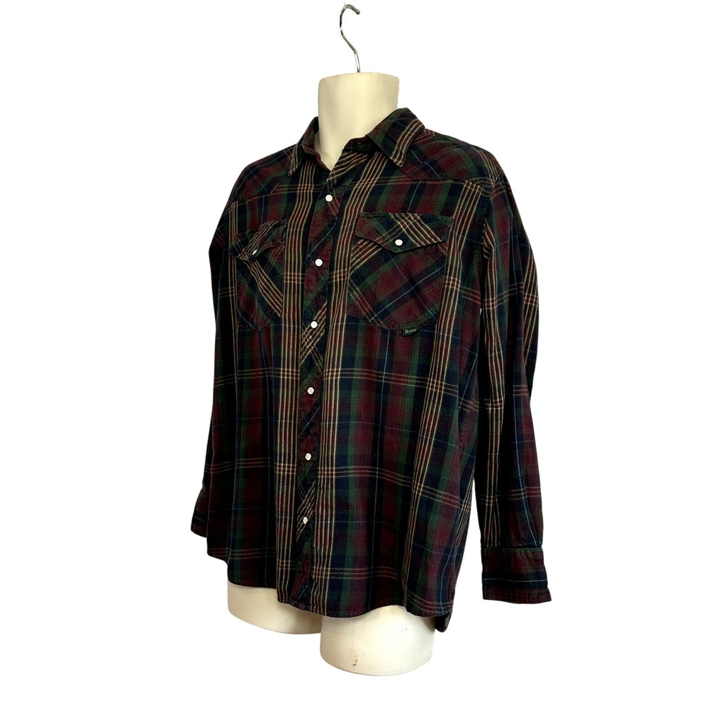 Berne L Multicolor Plaid Flannel Pearl Snap Work Shirt Utility Pen Pocket Gorp