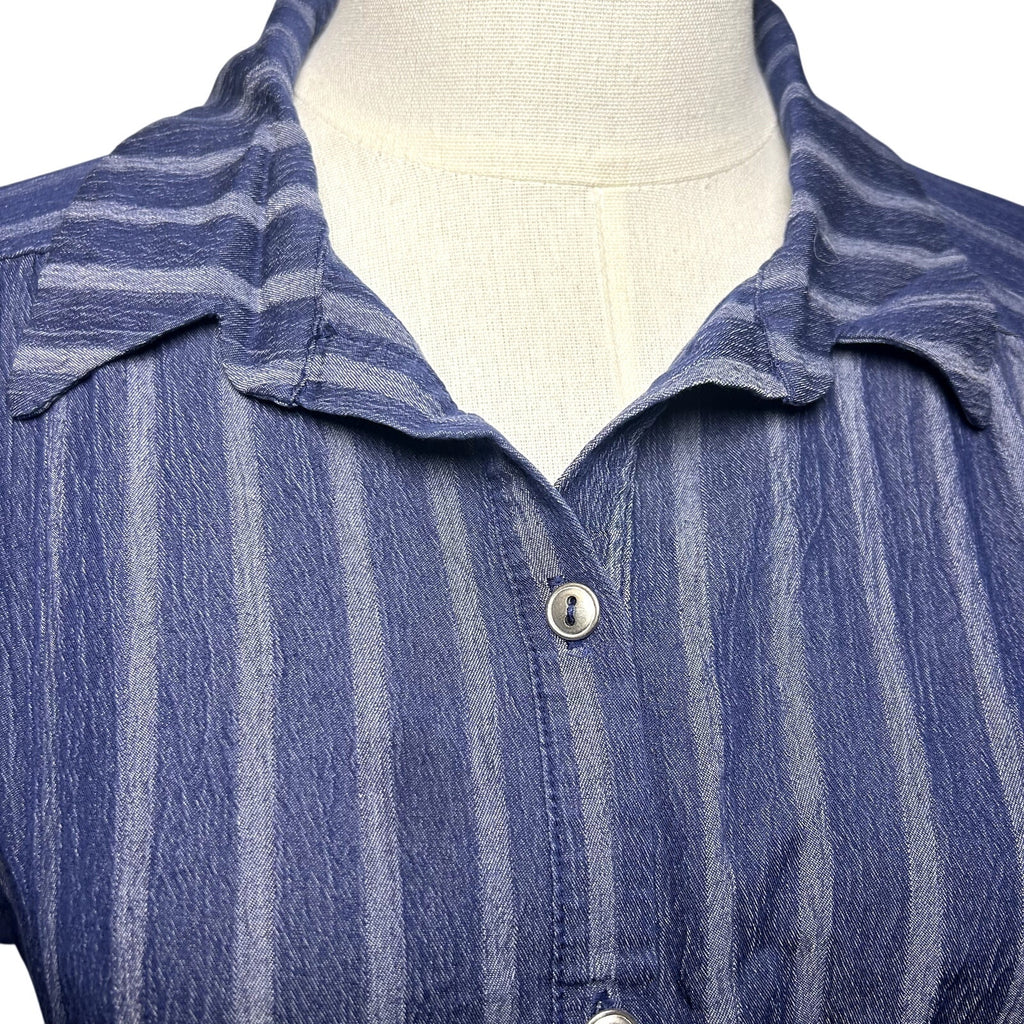 Naif Navy Blue Striped Cotton Blend Shirt Dress Tie Waist Women's Medium Casual