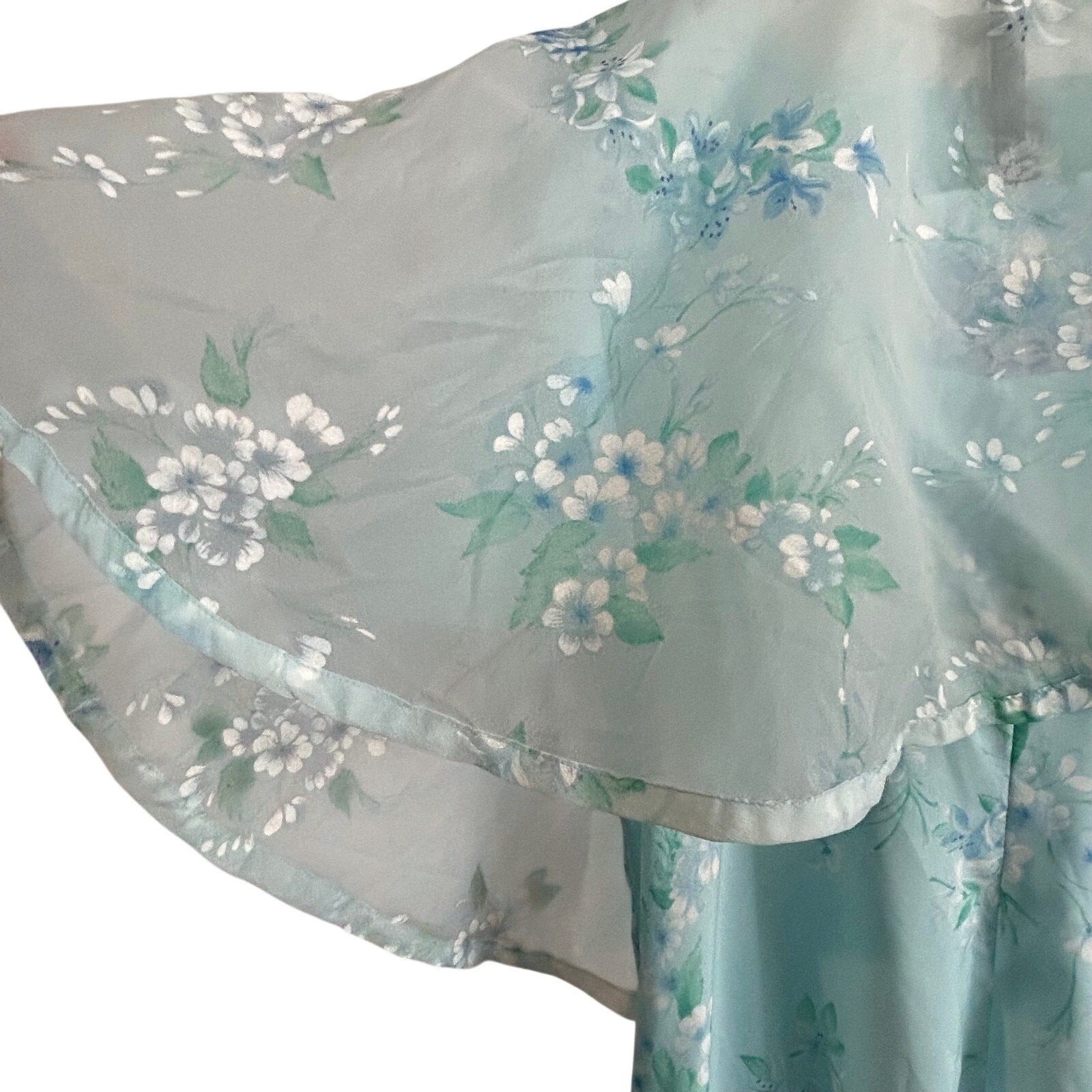 VTG 70s Handmade Blue Floral Ball Gown Capelet Empire Waist Maxi 10 Cottage Glam