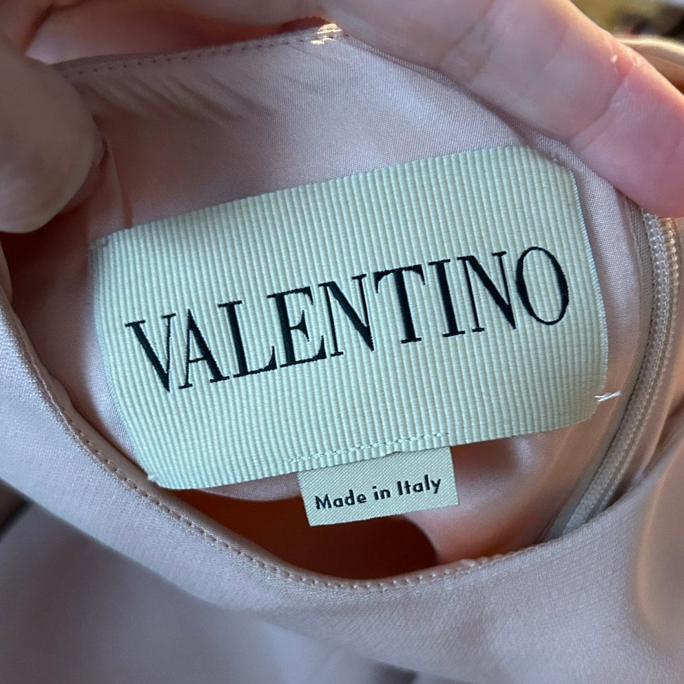 Auth Valentino A Line Dress Pink 44 Wool Silk Ruffle Sleeve Coquette Luxury Glam
