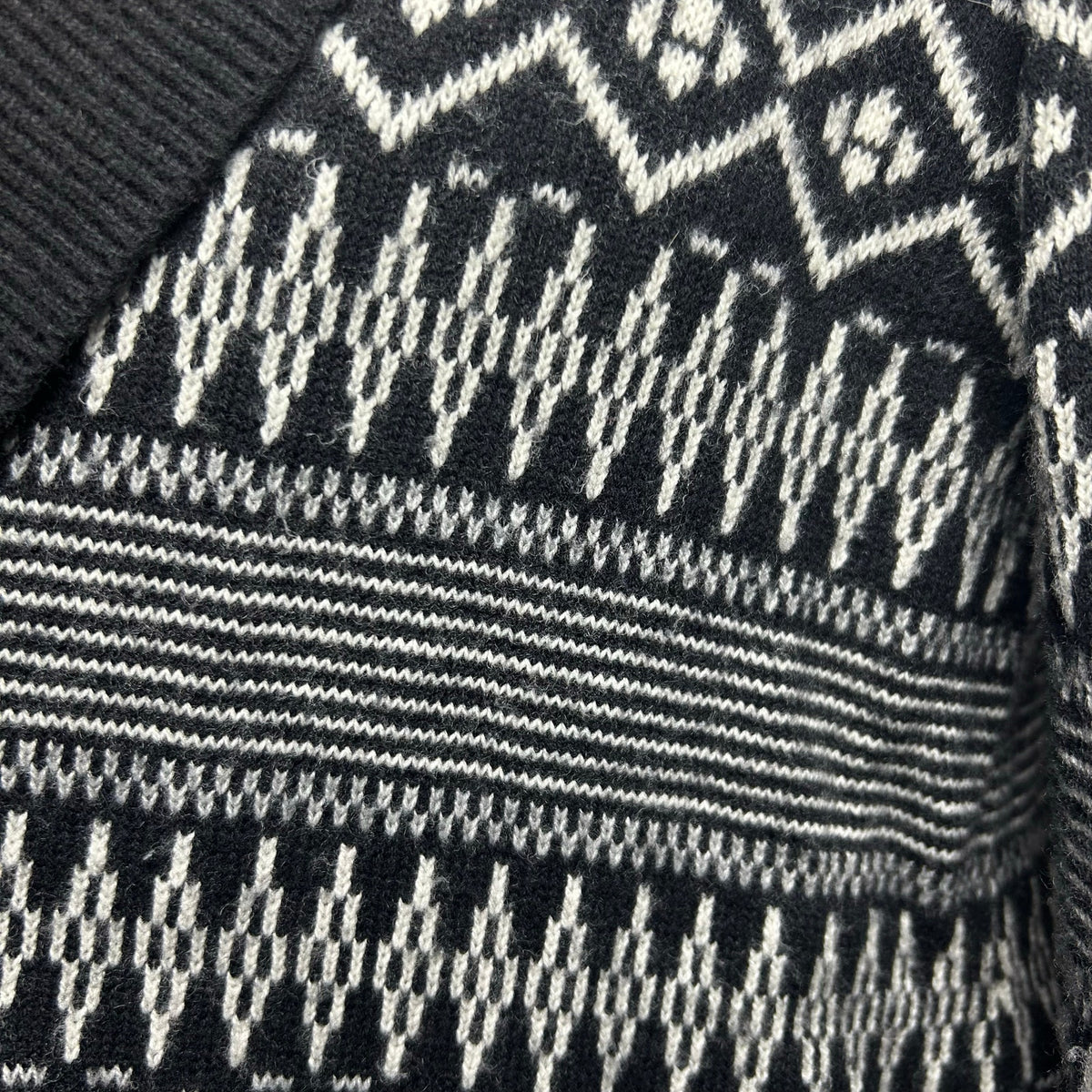 Talbots Fair Isle Wool Blend Cardigan Black White Medium Dark Academia Preppy