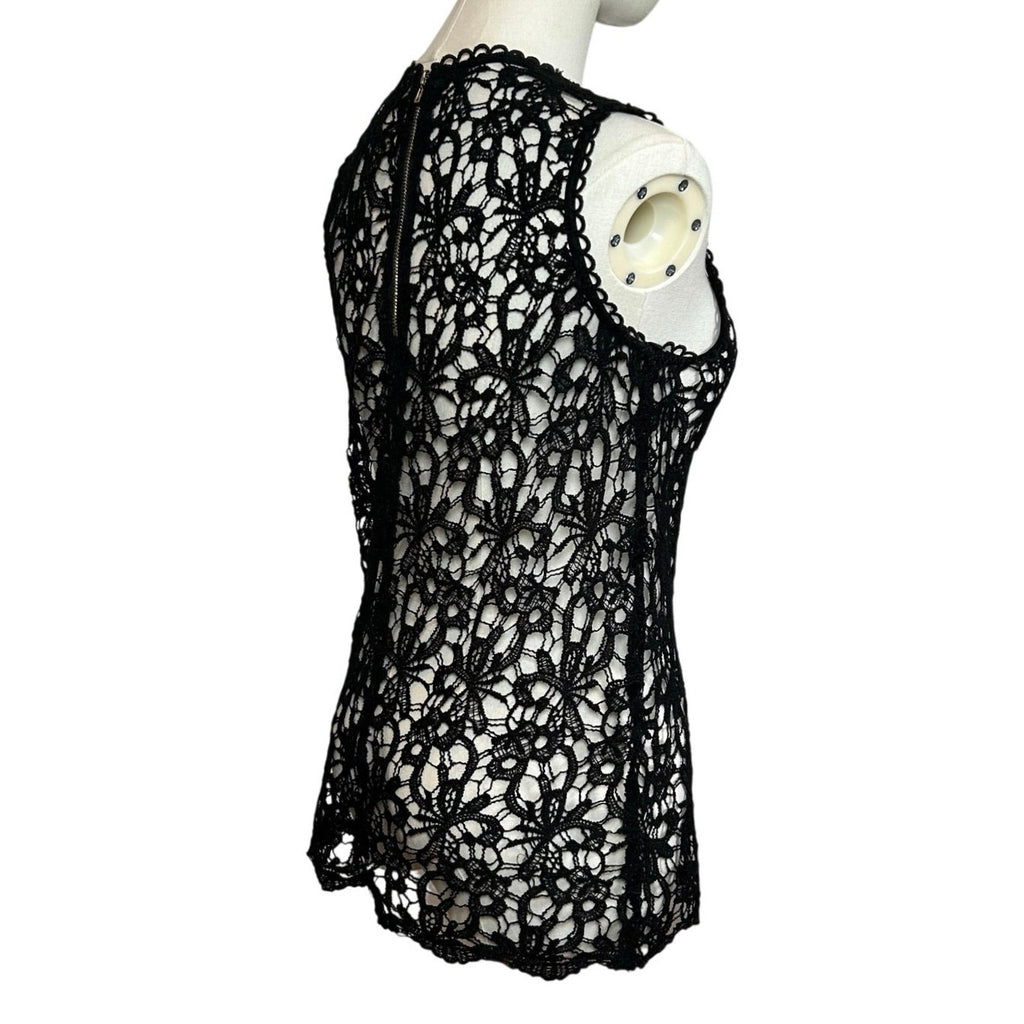 Black Sheer Lace Sleeveless Top Metal Zip Goth Glam S Whimsigoth Coquette Grunge