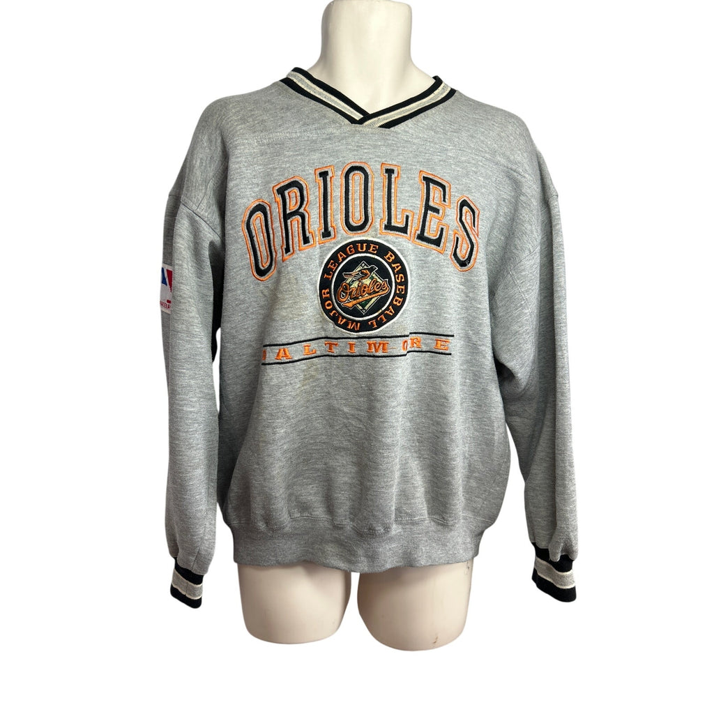 VTG 90s Lee Sport L Baltimore Orioles MLB V-Neck Pullover Sweater Baseball