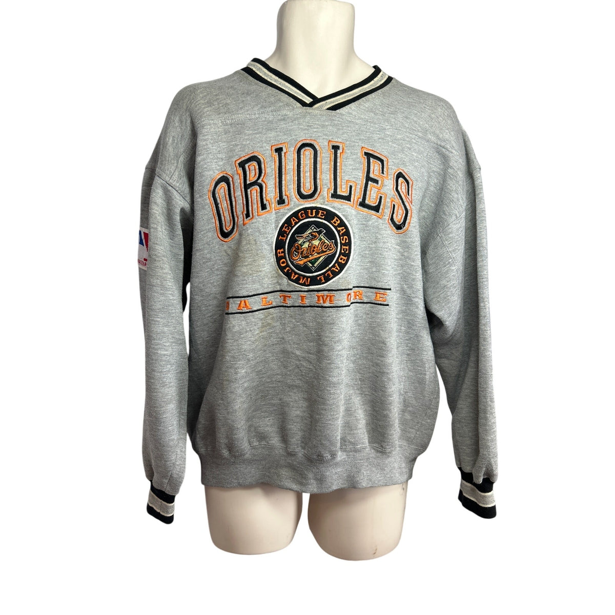 VTG 90s Lee Sport L Baltimore Orioles MLB V-Neck Pullover Sweater Baseball
