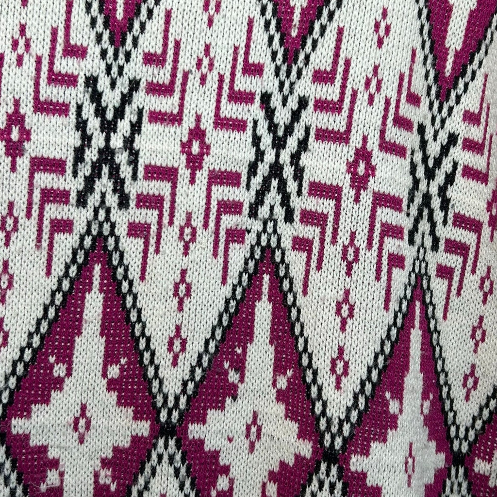 VTG 80s Justin Allen Geometric Diamond Sweater Made in USA Magenta White L