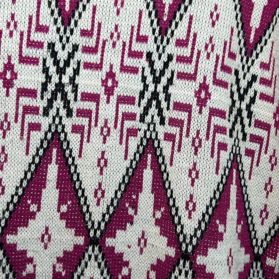 VTG 80s Justin Allen Geometric Diamond Sweater Made in USA Magenta White L