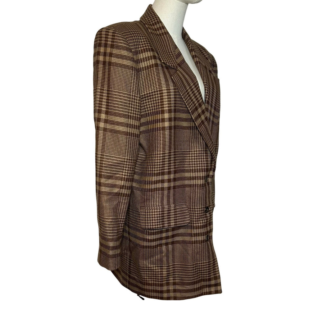 VTG 70s Liz Claiborne Wool Brown Plaid Blazer L Preppy Grunge Dark Academia