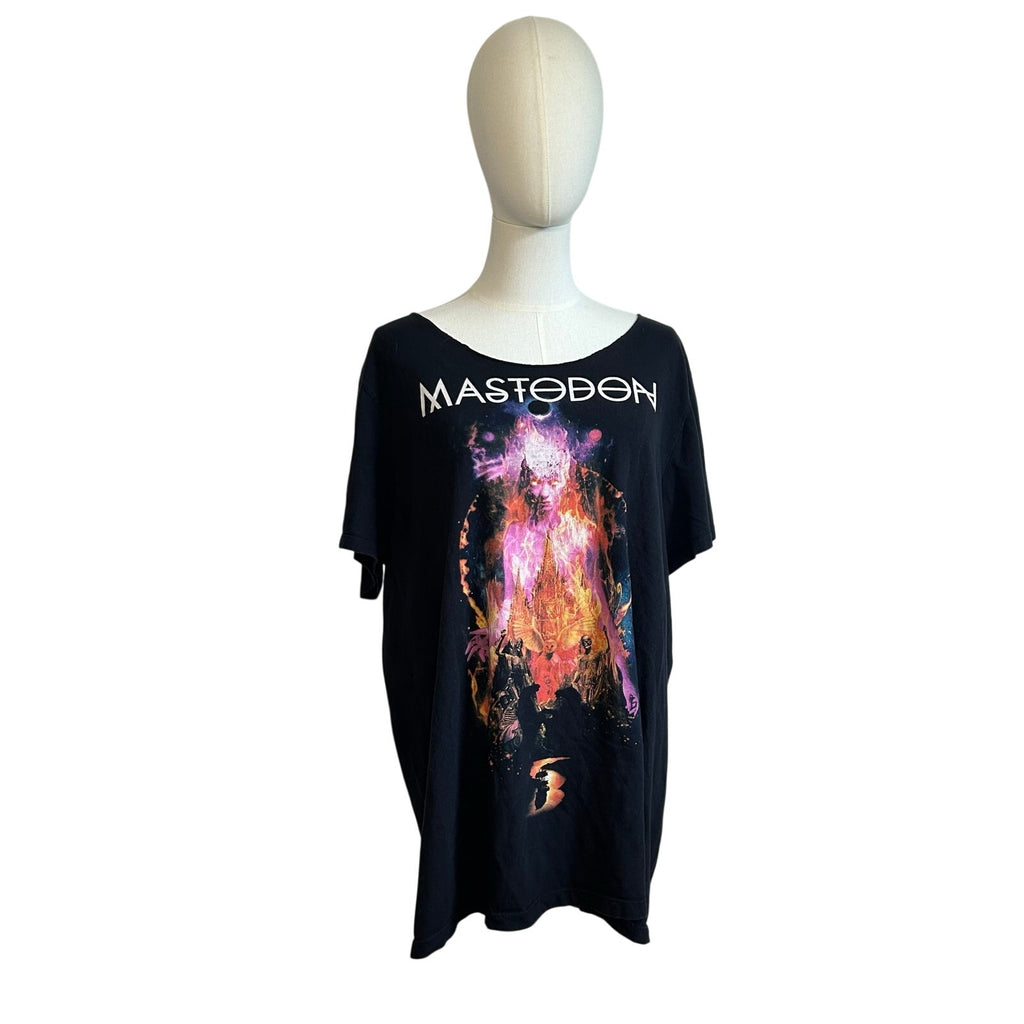 Mastodon Band T-Shirt L Black Boat Neck Custom Cut Streetwear Grunge Goth Metal