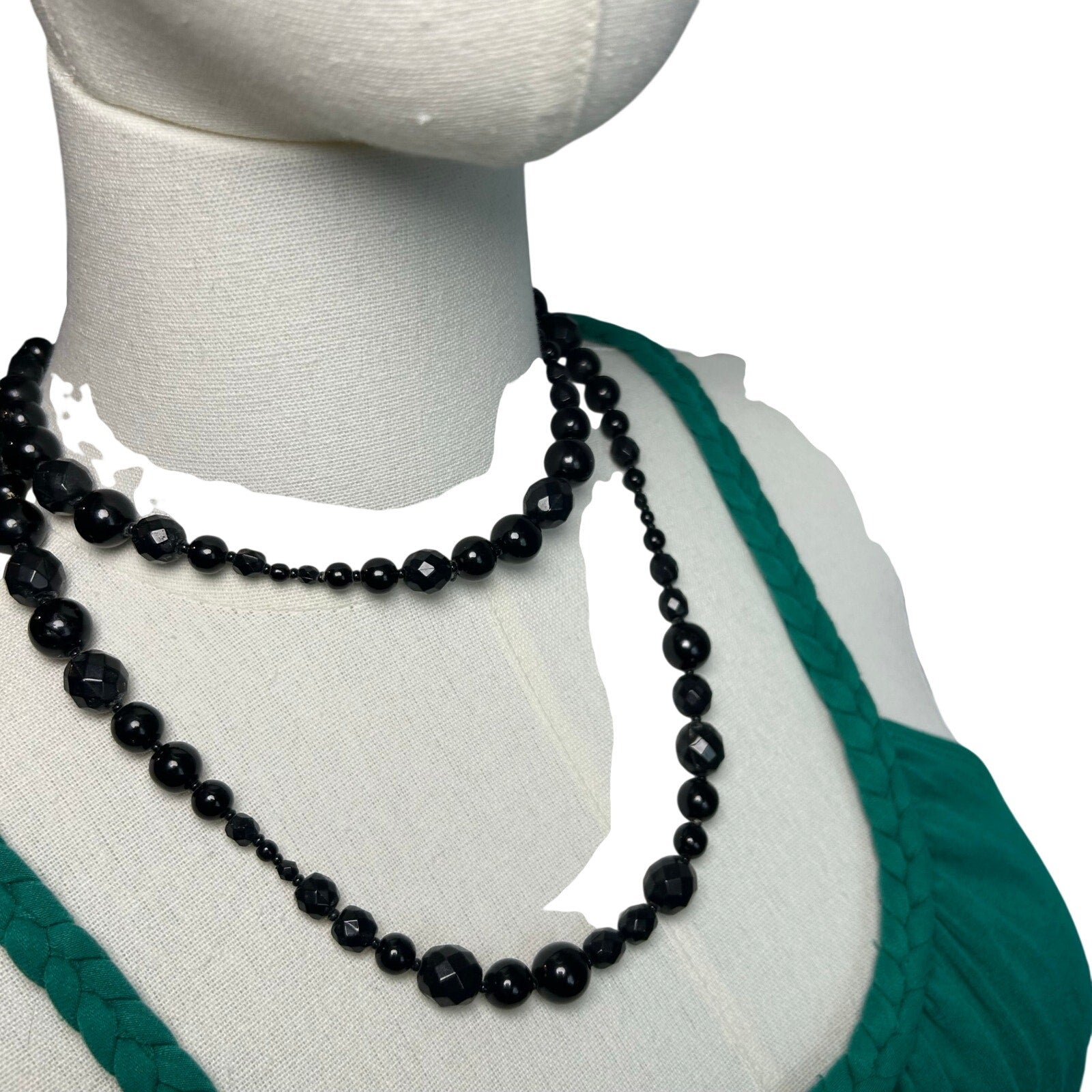 VTG Y2K Double Strand Black Bead Adjustable Choker Goth Office Siren Luxe Gatsby