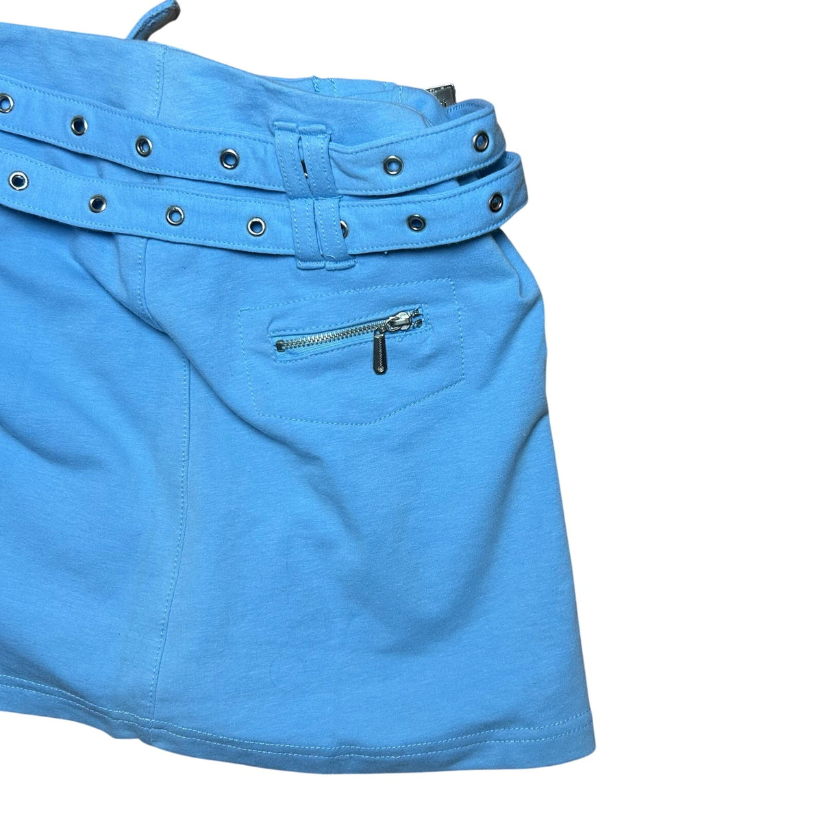 VTG Y2K Poplooks Blue Belted Knit S Mini Skirt NWT NOS Coquette Streetwear Retro
