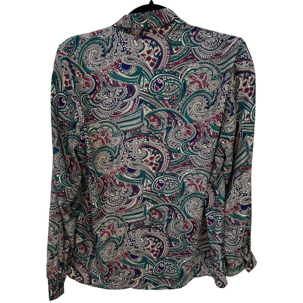 VTG Alfred Dunner Teal Purple Paisley Tie Neck Pussybow Blouse Large Whimsygoth