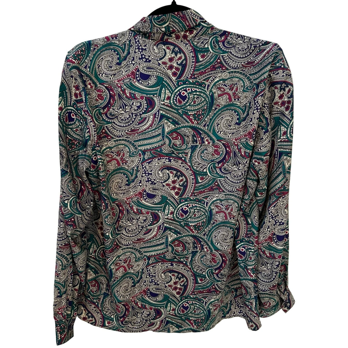 VTG Alfred Dunner Teal Purple Paisley Tie Neck Pussybow Blouse Large Whimsygoth