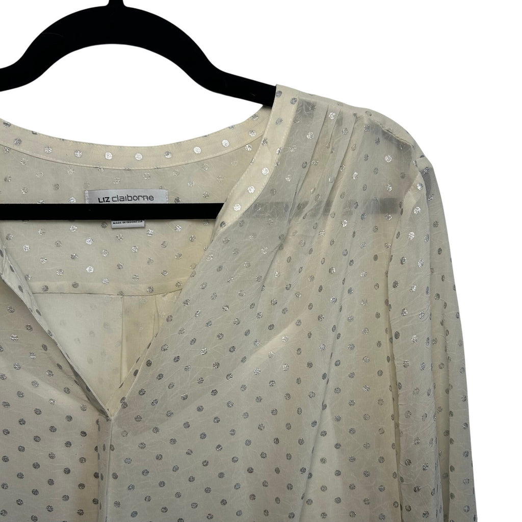 Liz Claiborne Polka Dot Blouse XL White Silver Vintage Cami Overlay Retro Top