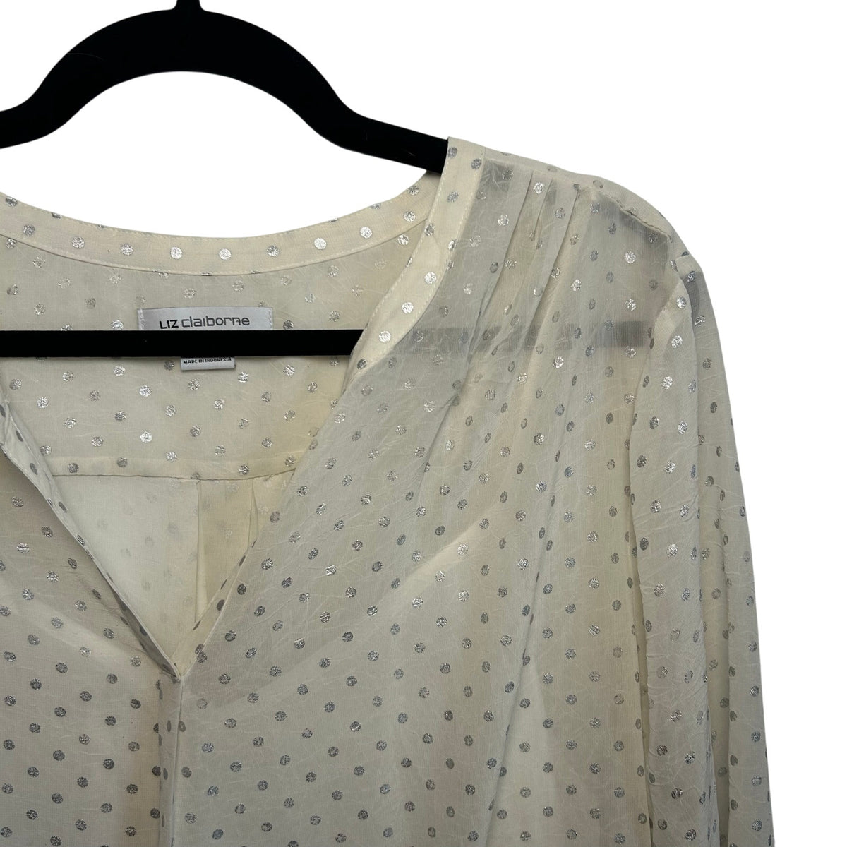 Liz Claiborne Polka Dot Blouse XL White Silver Vintage Cami Overlay Retro Top