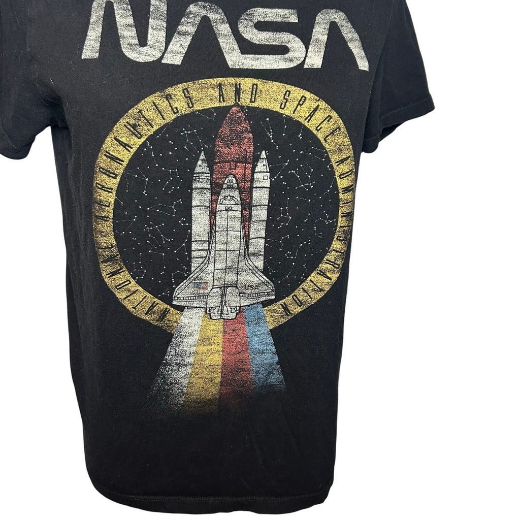 NASA Space Shuttle Graphic Black Cotton T-Shirt M Grunge Y2K Geek Science Retro