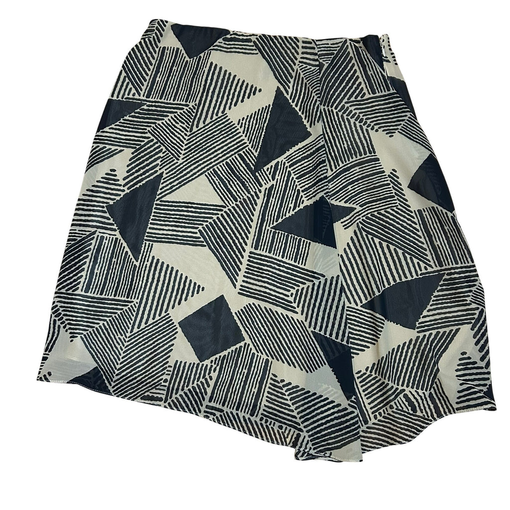 Lauren Ralph Lauren Geometric Print Georgette Skirt Size 10 Black Tan Abstract