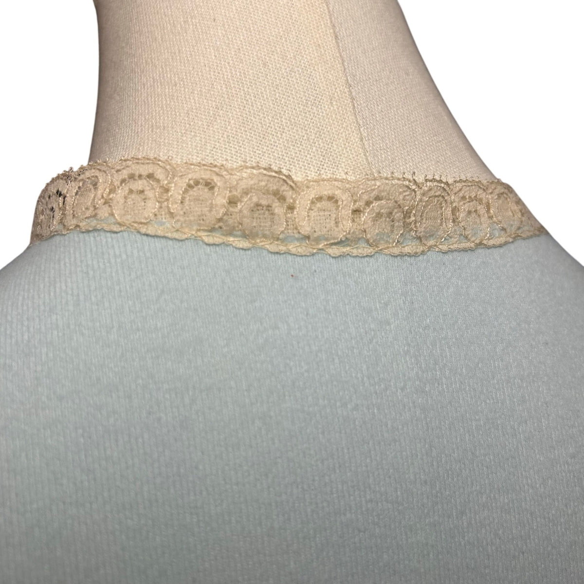 VTG 70s Blue Floral Lace Nightgown Sears XL Nylon Bridal Coquette Romantic Bow